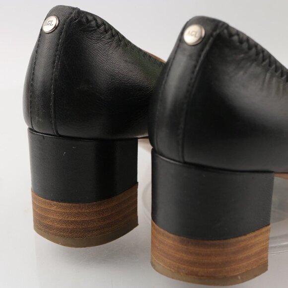 AGL Womens Pump Size 37 7 Black Leather Cap Toe Block Heel Elastic Trim Italy - Picture 6 of 12